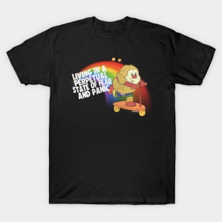 Living in a Perpetual State of Fear & Panic / Retro 80s Style Cartoon Nihilism Design T-Shirt